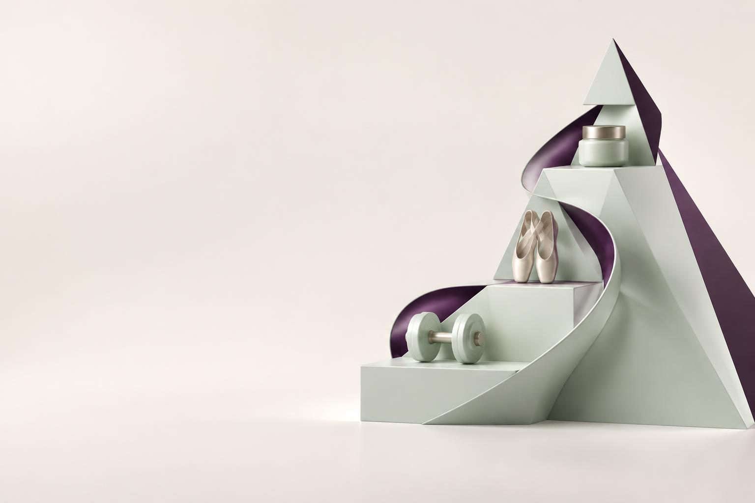 Piramide scultorea con simboli di fitness, danza ed estetica